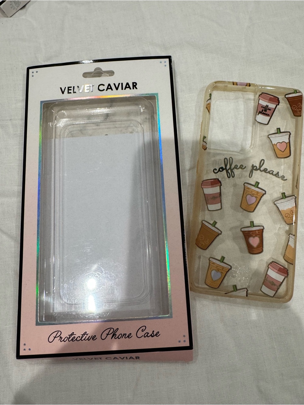 Samsung S21 Velvet Caviar Clear Phone Case with Beige Coffee Cup Pattern